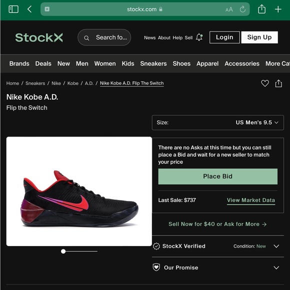 Kobe A.D. Flip the Switch Size 9.5 Like New - Picture 2 of 15